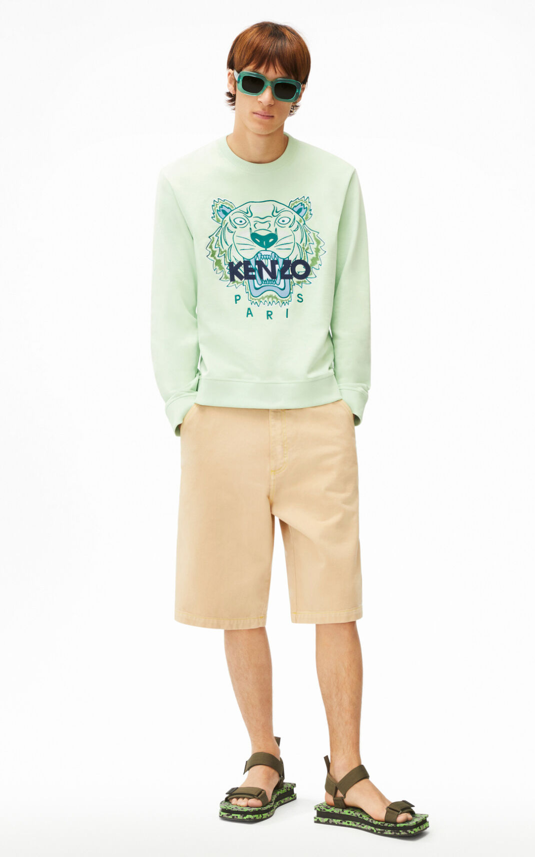 Sweat Kenzo Homme Tiger Vert PWORE-9841